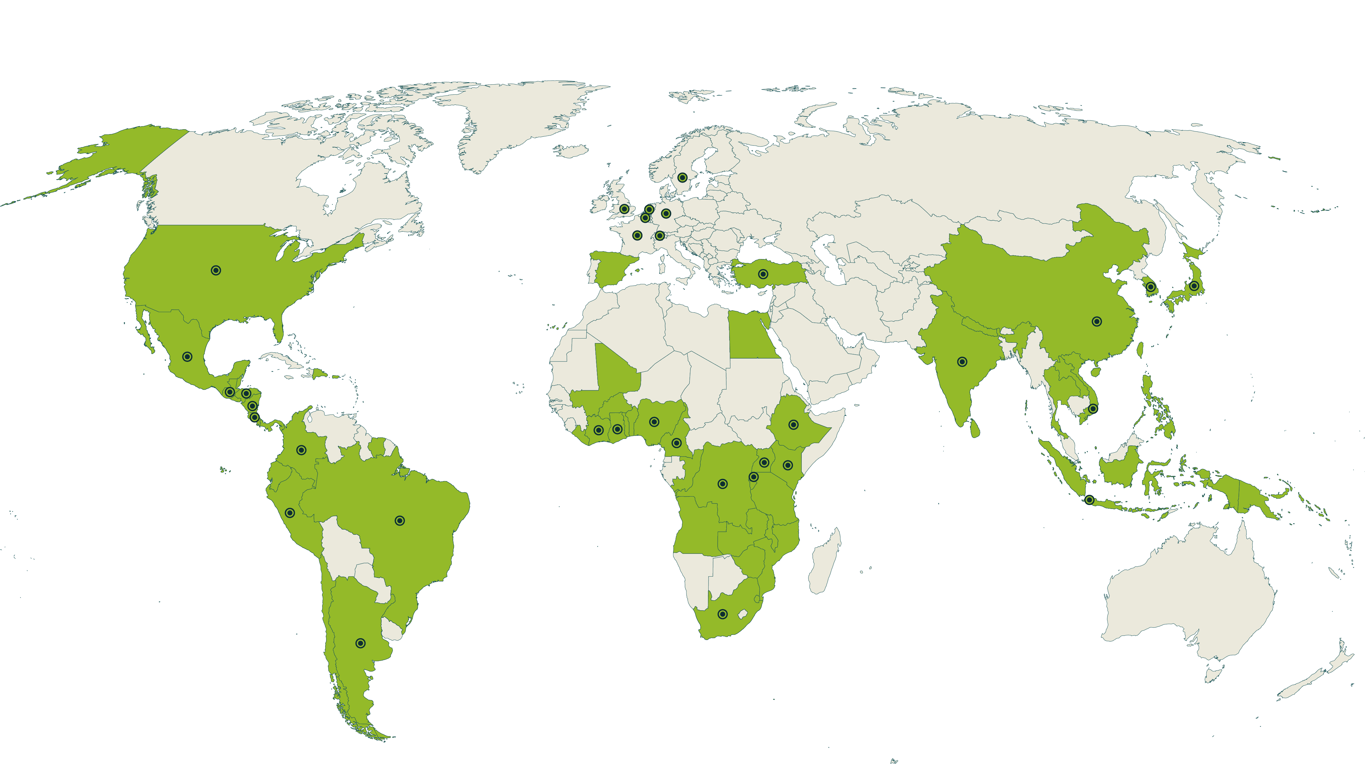 Map of current Rainforest Alliance certified our global reach farms